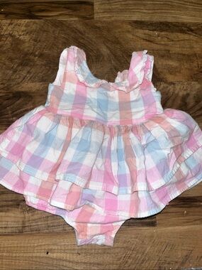 SweetHoney Pastel Pink Blue Plaid Ruffle Dress Bodysuit
